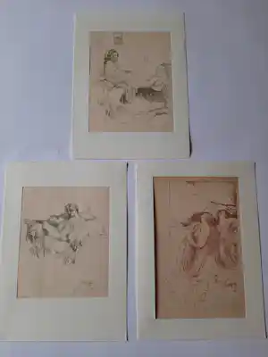 Robert Anning Bell - 3 Litho 's ,Meisjes spelen tennis ,Meisje dat leest , In hoekje met boek verkauft für € 20!