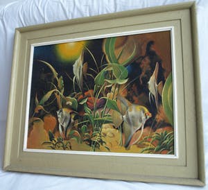 J.B. Palsen - Olieverf op doek , Tropische vissen in aquarium - ingelijst – ca 1960 kopen? Bied vanaf 50!