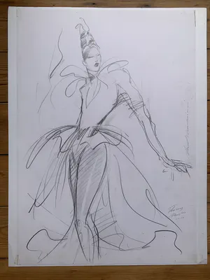 Henri Matchavariani - Henri Matchavariani: De jurk van Thierry Mugler - Grote pasteltekening - 2000 kopen? Bied vanaf 185!