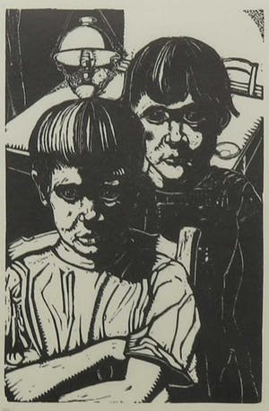 Dick Ket - Linoleumsnede, De twee zusjes - Ingelijst kopen? Bied vanaf 35!