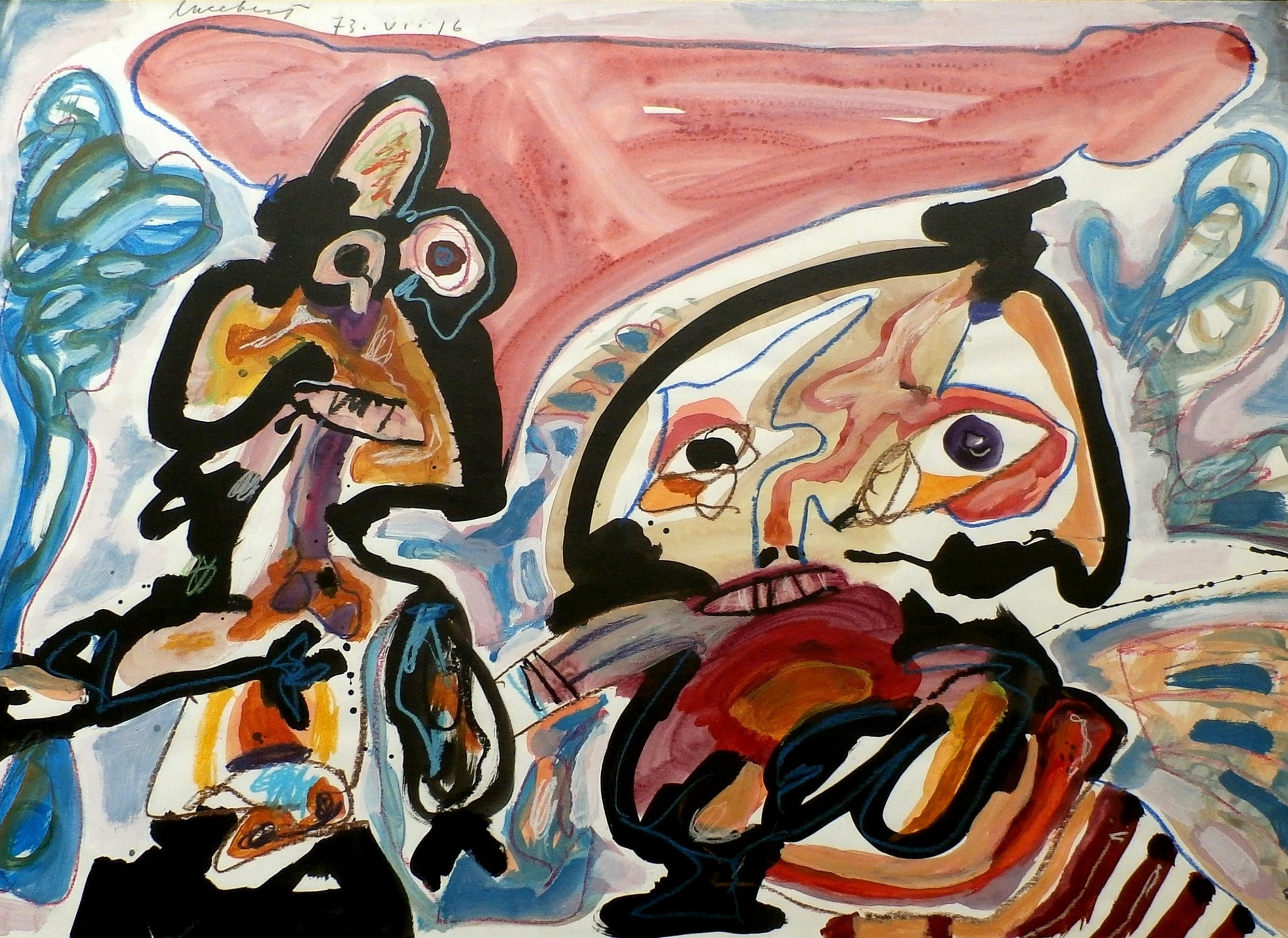 Lucebert - gemengde techniek op papier - 1973 (groot) verkocht voor € 6101!