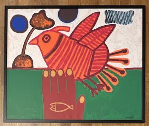 Corneille - Zeefdruk op doek gesigneerd Oiseau Libre Cobra - Ingelijst kopen? Bied vanaf 900!