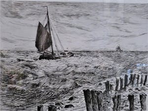 Willem Jans Dijk - Zeilende Tjalk op de Zuiderzee, ets, nieuwstaat kopen? Bied vanaf 90!