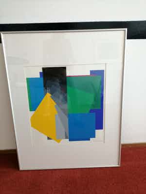 Henk van Trigt - prachtig acryl werk uit 1990 ,geometrisch abtracht uit 1990 puntgaaf verkocht voor € 75!