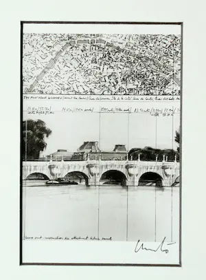 Christo - Project " Pont Neuf wrapped " 1983 - inc. original stofmonster - handgesigneerd kopen? Bied vanaf 135!