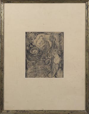 Niet of onleesbaar gesigneerd - Inkttekening, Surrealistische voorstelling - Ingelijst kopen? Bied vanaf 10!