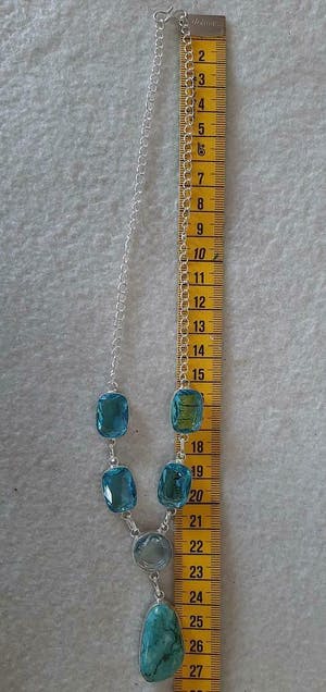 Niet of onleesbaar gesigneerd - Collier van zilver 925 , blauw Murano glas en echt turquoise hanger kopen? Bied vanaf 1!