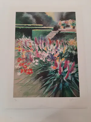 Rolf RAFFLEWSKI - Litho, , getiteld 'Giverny - Parterre de fleurs chez Monet'. kopen? Bied vanaf 40!