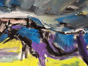 Henk Willemse - Grote, in 1984 gemaakte gemengde techniek (oa plakaatverf) "paarden in wei" kopen? Bied vanaf 149!