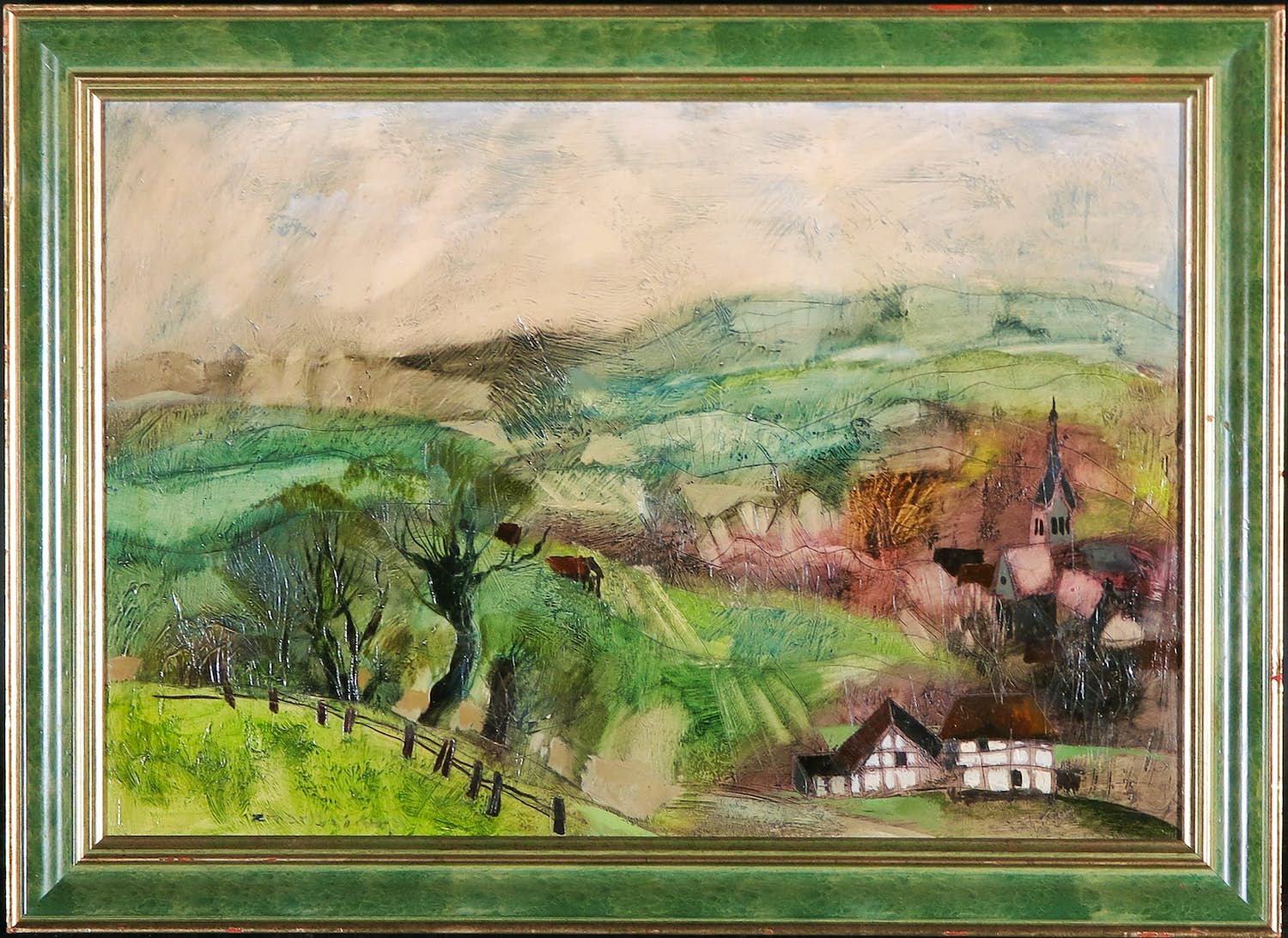 Niet of onleesbaar gesigneerd - Gemengde techniek op karton, Landschap Vroenhoven kopen? Bied vanaf 1!