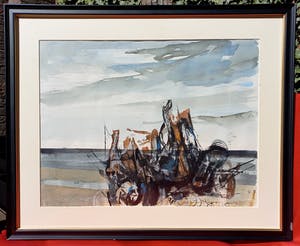 Frans Hollaardt - Zeeroversboot, gemengde techniek (netjes ingelijst) kopen? Bied vanaf 75!