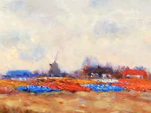Adriaan Hendrik Dros - 1862-1944 Arbeiders werken op het Bollenveld 1928 verkocht voor € 100!