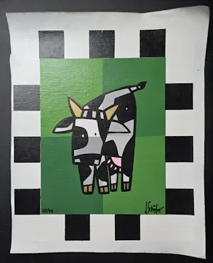 Buy Jacqueline Schäfer - Lot van 4 koeien zeefdrukken? Bid from 100!