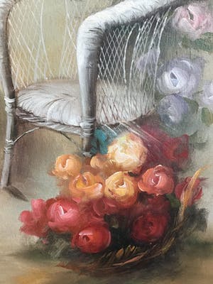 Niet of onleesbaar gesigneerd - Binnenplaats met bloemen. kopen? Bied vanaf 1!