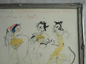 Anton Heyboer - Pastel & acryl , 5 Vrouwen – met veel tekst..... - Ingelijst kopen? Bied vanaf 135!