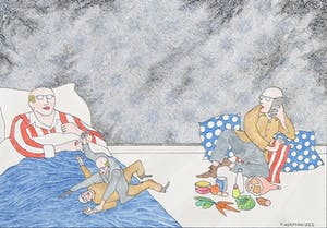 Pieter Hermanides - Gemengde techniek op papier, Zo gaat dat met gezond verstand kopen? Bied vanaf 35!