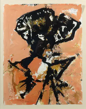 Fred Sieger - Olieverf op papier, Abstracte compositie - Ingelijst kopen? Bied vanaf 1!