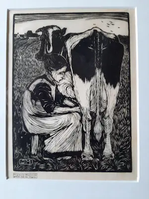 Jan Mankes - Originele Houtsnede Koemelkster 1927 kopen? Bied vanaf 160!