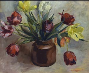 Henk van Leeuwen - Stilleven met tulpen - olieverf op hardboard kopen? Bied vanaf 100!