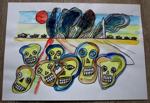 Ernst Vijlbrief - Met aquarel ingekleurde pentekening kopen? Bied vanaf 50!