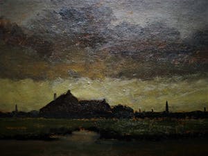 AcheterJan de Boer - Zaans "Tonalist" - olieverf - Herfst Landschap met boerderijen - gesigneerd? Enchérissez de 10!