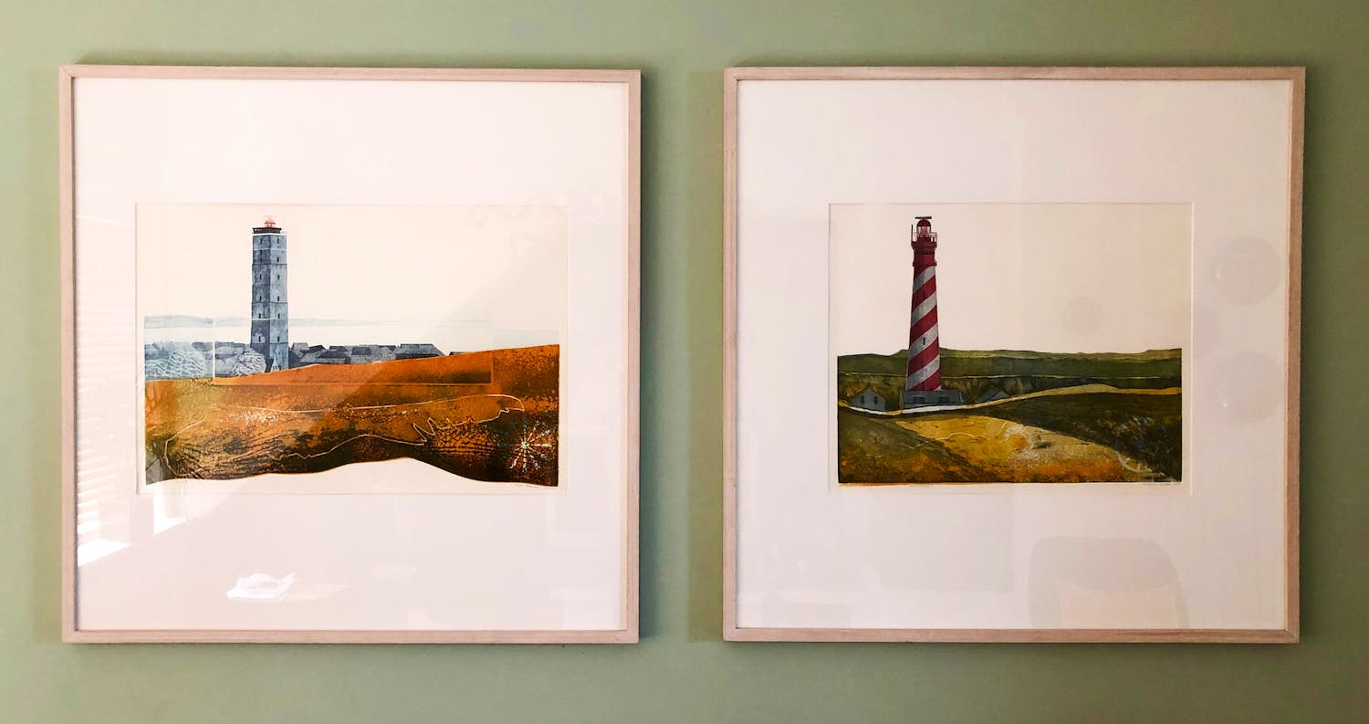 Ronald Beumer - Tweeluik kleuretsen met gezicht op een vuurtoren verkocht voor € 150!