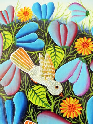 Robert Damour - Olieverfschilderij - Bloemen met vogels kopen? Bied vanaf 80!