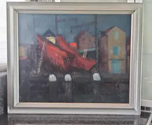 Otto B. de Kat - Haven/werf bij nacht kopen? Bied vanaf 950!