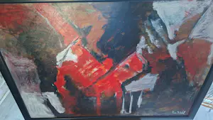 Kees van de Wal - Boomstronk" - Groot liggend abstract werk - 107 x 77 cm kopen? Bied vanaf 450!