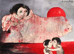 Ans Wortel - Gouache , “Moeder laat me gaan.....” - gesigneerd & ingelijst – 1976 verkocht voor € 350!