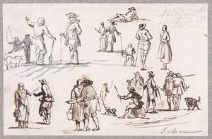 Niet of onleesbaar gesigneerd - Inkttekening, Figuren in historische kleding kopen? Bied vanaf 1!