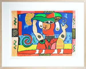 Clemens Briels - Zeefdruk, Woman with leaf from the umbrella tree on head - Ingelijst verkocht voor € 100!