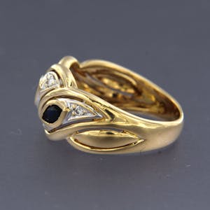 18K Goud - bicolor gouden ring bezet met saffier en briljant geslepen diamanten kopen? Bied vanaf 240!