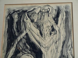 Klaas Pijlman - Inkt en gewassen inkt , “Openbaring van Johannes” - ingelijst – 1955 kopen? Bied vanaf 35!