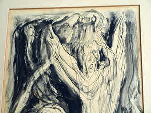 Klaas Pijlman - Inkt en gewassen inkt , “Openbaring van Johannes” - ingelijst – 1955 verkocht voor € 35!