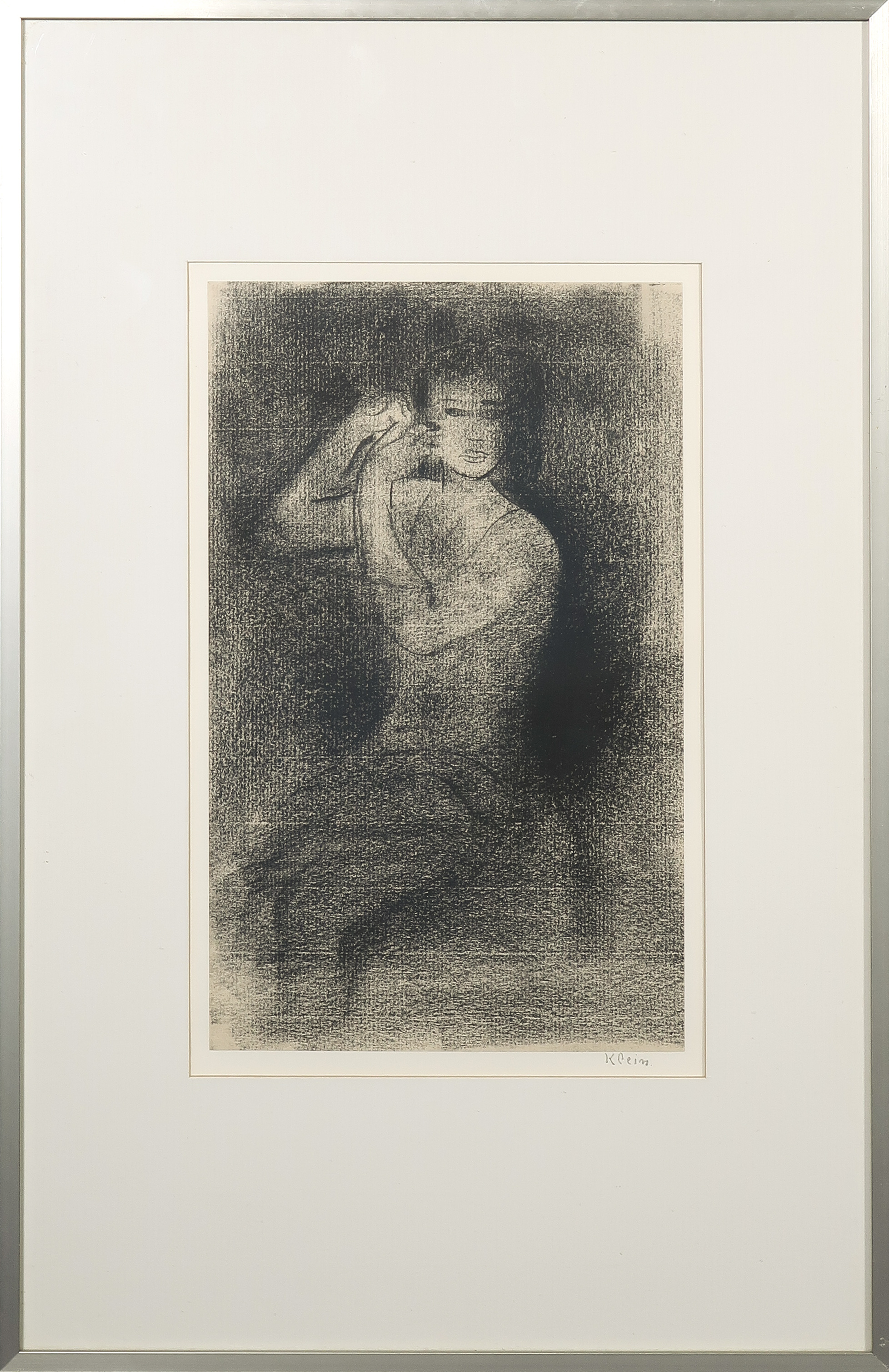 Frits Klein - Potlood en houtskooltekening, Zonder titel - Ingelijst verkocht voor € 150!