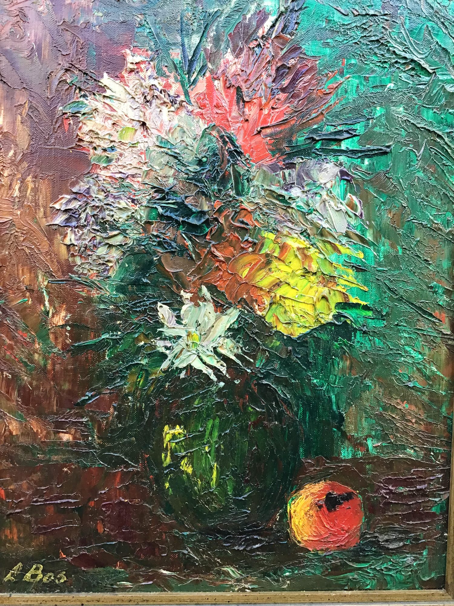 Lucie Bos - Pot met bloemen en een appel. kopen? Bied vanaf 20!