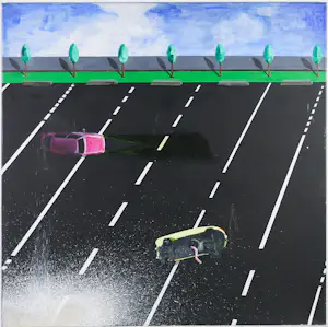 Paul Nassenstein - Acryl op doek, Crash I (Landschap met 2 autoos) kaufen? Bieten Sie von 175!