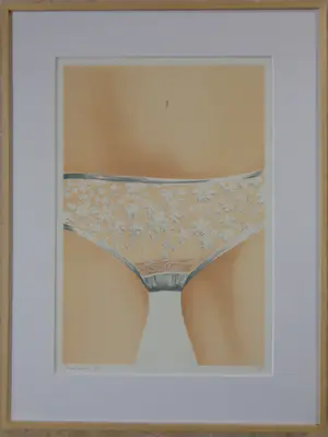 Max Selen - ONDERBROEKJE / KLEURLITHO / 70x53cm / KADER / SIG / 1976 kopen? Bied vanaf 30!