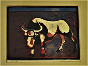 Niet of onleesbaar gesigneerd - Krachtige - omstreeks 1950 - Linosnede "de Stier" - gesigneerd kopen? Bied vanaf 10!
