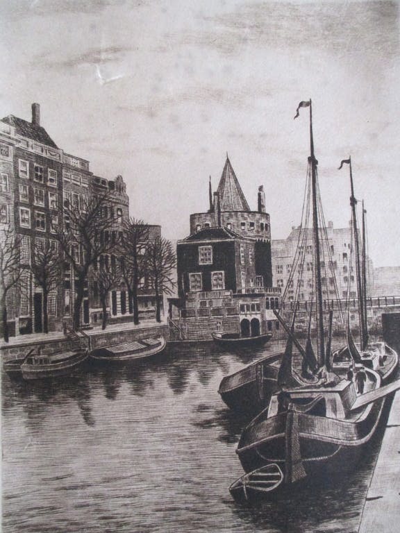 Niet of onleesbaar gesigneerd -  gesigneerde ets Schreierstoren Amsterdam kopen? Bied vanaf 1!
