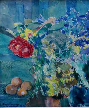 Kees Verwey - aquarel: bloemstilleven (herkomst: kunsthandel M.L. de Boer, Amsterdam) verkocht voor € 1550!