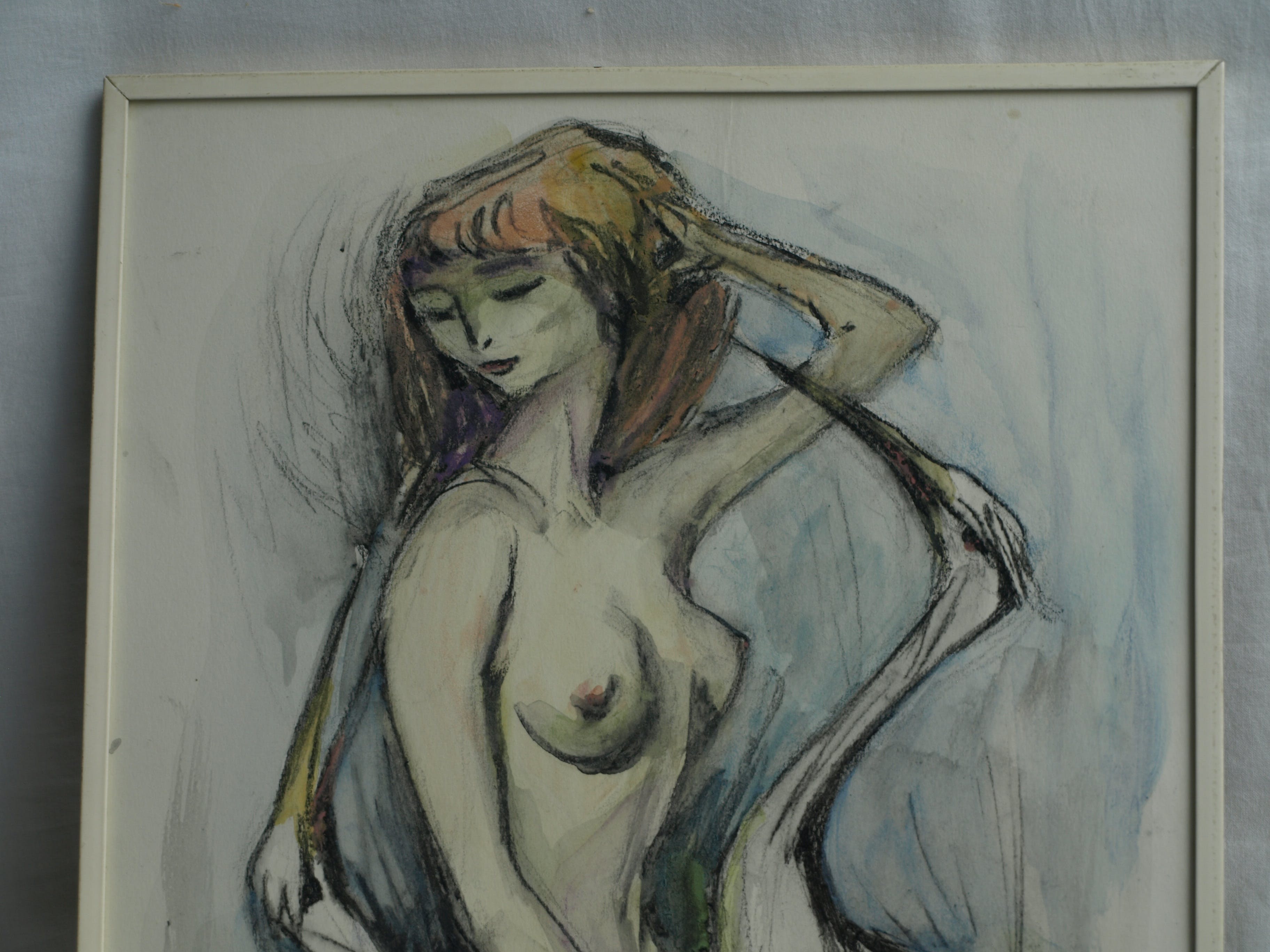 Klaas Pijlman - 2 Reigers met vrouw – pastel & aquarel – gesigneerd & ingelijst – 1970 kopen? Bied vanaf 35!