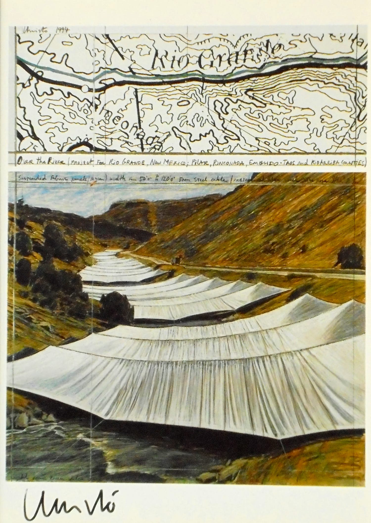 Christo - Project for the Rio Grande - New Mexico 1994 - artcard handgesigneerd verkocht voor € 55!