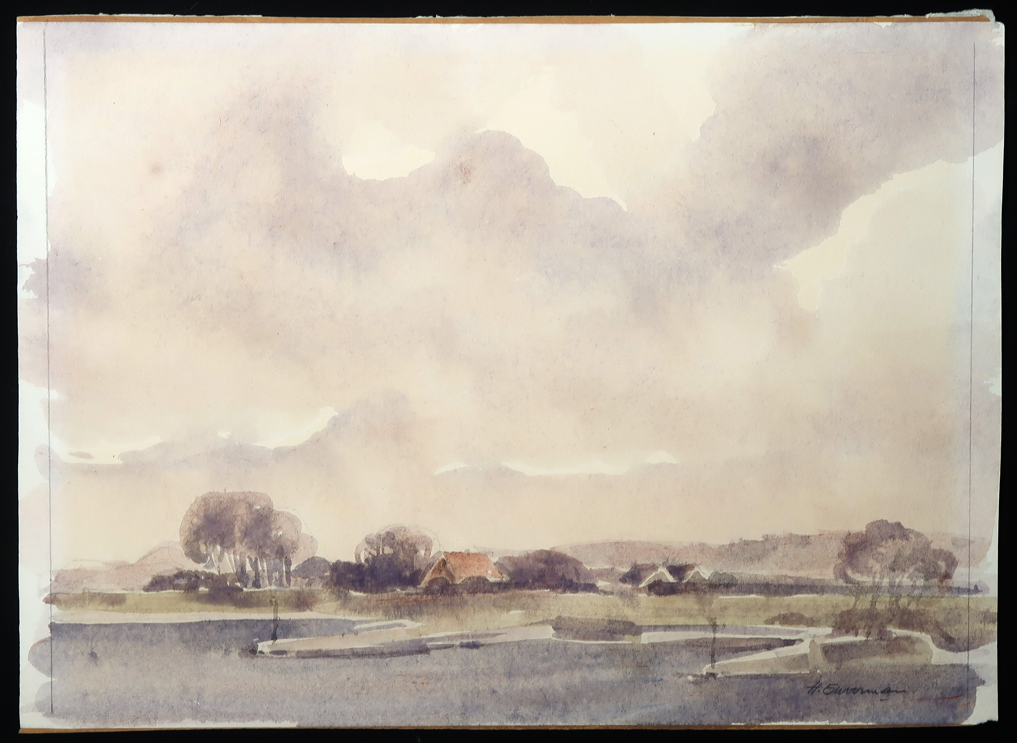 Hen Euverman - Aquarel, Landschap kopen? Bied vanaf 1!