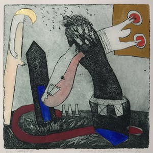 Michel van Overbeeke - Duet ll, kleurets met bladgoud - Ingelijst kopen? Bied vanaf 1!
