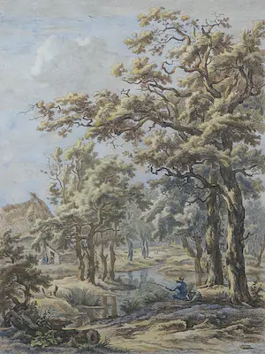 Hendrik Schwegman - Ets, Vissende man bij een beekje - Ingelijst kopen? Bied vanaf 70!