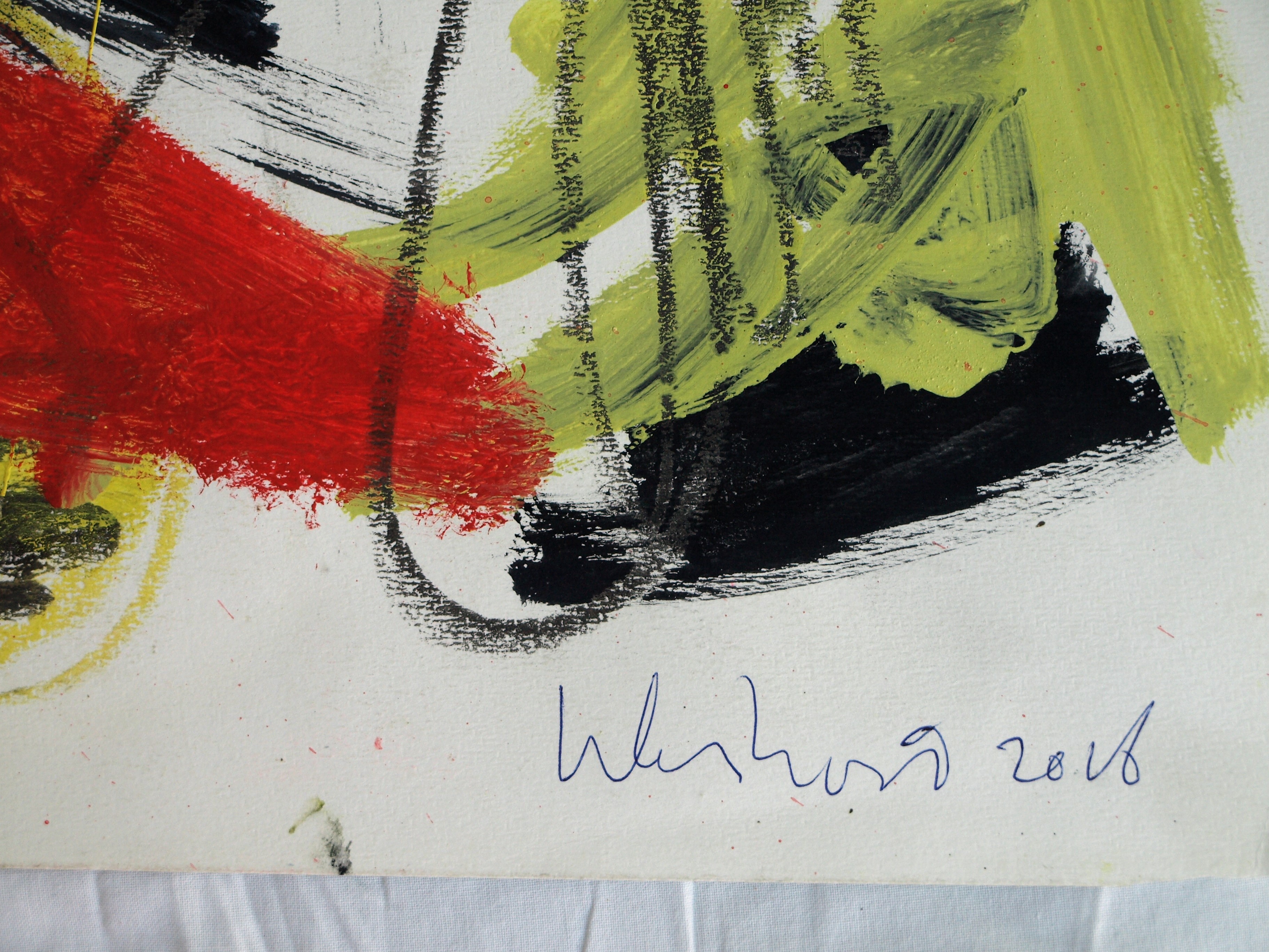 Peter Klashorst - Gemengde techniek op papier – Abstract met rood, geel en zwart - 2016 kopen? Bied vanaf 35!