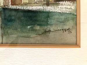 Niet of onleesbaar gesigneerd - Abstract Dorpje - Aquarel, Mooi Ingelijst kopen? Bied vanaf 1!