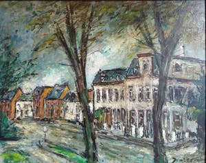 Niet of onleesbaar gesigneerd - (mogelijk Jeff Thewissen) - 1980 - Impressionistisch stadsgezicht kopen? Bied vanaf 1!